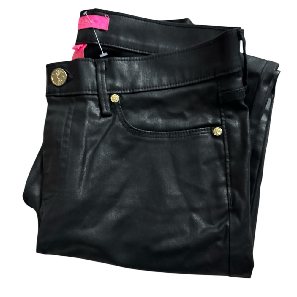 Lilly Pulitzer South Ocean High Rise Skinny Jean In Noir Stylish Black Leather - Picture 2 of 5